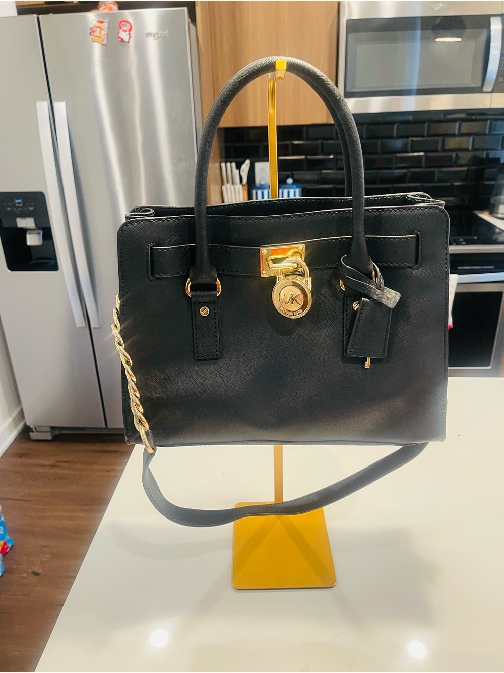 Michael Kors Black Saffiano Leather Satchel with Gold Hardware